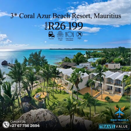3★ Coral Azur Beach Resort, Mauritius – Travel Package from R26,199